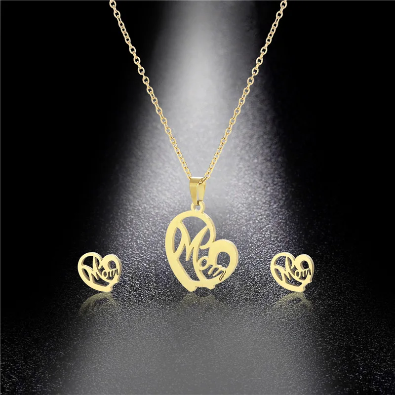 

2021 Warm Necklace for Women Mama Letter Heart Earring Jewelry Gift Stainless Steel Love Pendant Necklaces Accessories Wholesale
