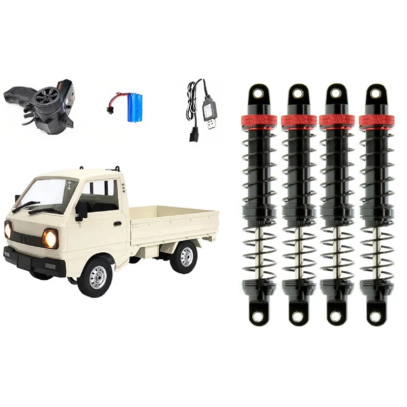 

1set For Wpl D12 LED Light Rc Car Toys White1B & 4Pc Shock Absorber Oil Adjustable Damper for Axial SCX10 90046 AXI03007