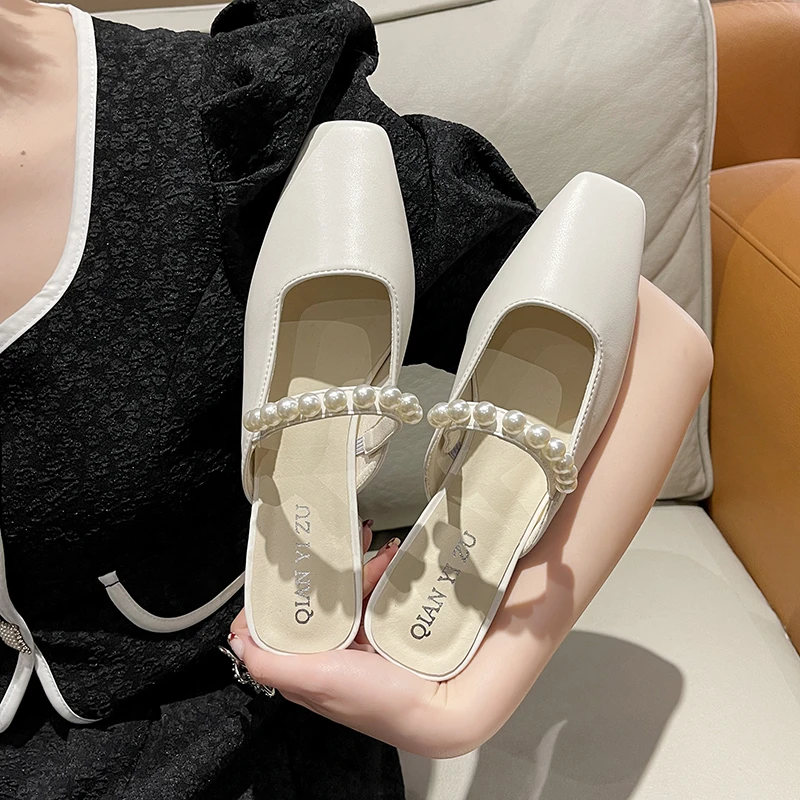 

Chunky Pearl Sandals 2022 Summer New Women Shoes Fashion Slingback Flip Flops Mules Shallow Slippers Travel Dress Slides Mujer