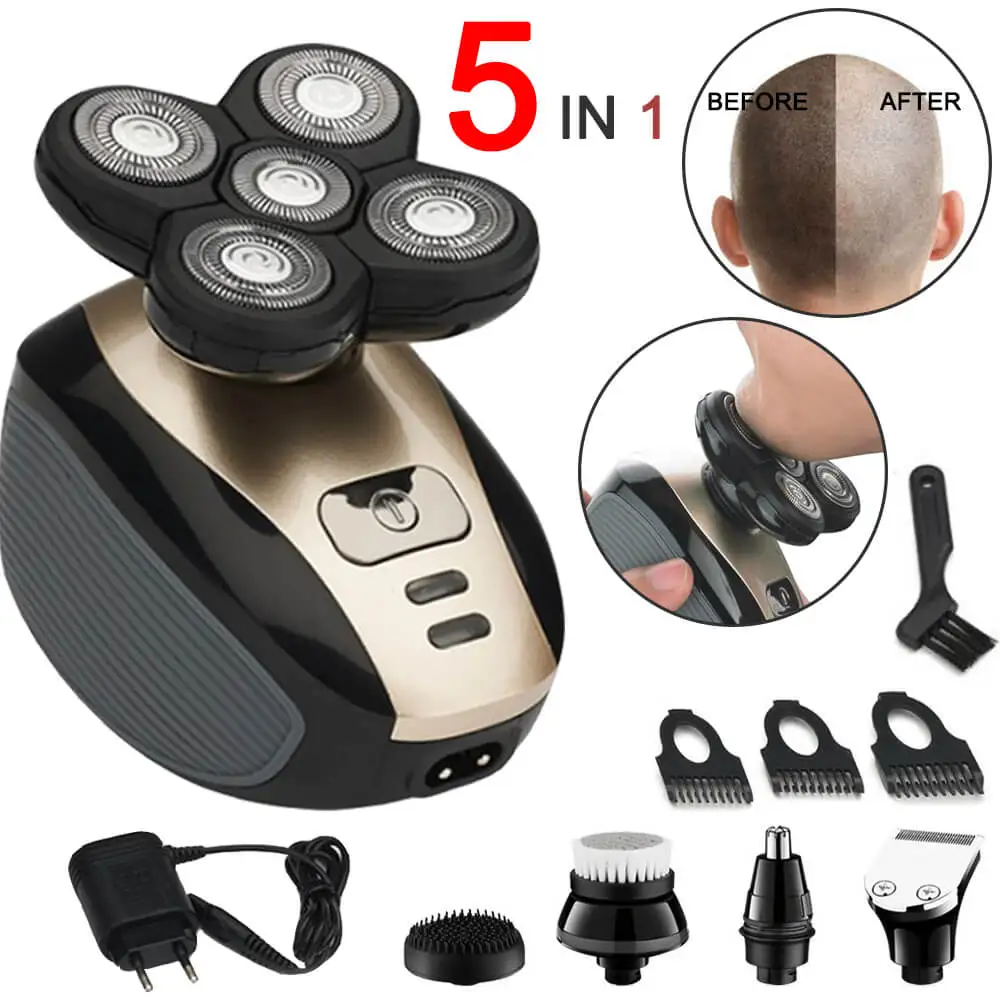 

5 In 1 Men's Rechargeable Bald Head Electric Shaver Nose Ear Hair Beard Trimmer 4D 5 Floating Heads Facial Brush Razor Clipper