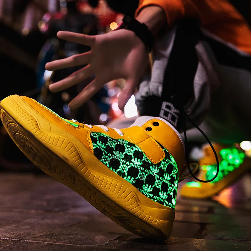 Взрослые светодиодные туфли UncleJerry для больших мальчиков и девочек светящиеся