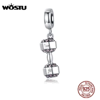 wostu fashion 925 sterling silver dumbbell fitness charms fit original bracelet pendant beads women diy necklace jewelry cqc1340