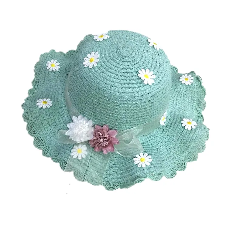 Шляпа соломенная детская летняя розовая с кружевными лентами Кепка козырьком от