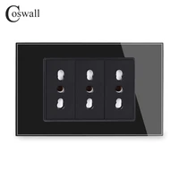 coswall black tempered glass panel wall power socket universal eu italian chile outlet with children protective door