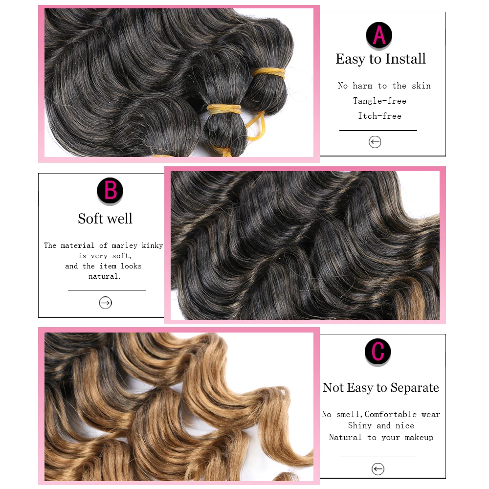 

22inch Long Deep Wave Crochet Braids Hair Bundles Ombre Braiding Hair Synthetic Hair Extensions Afro Soft Freetress Braids Hair