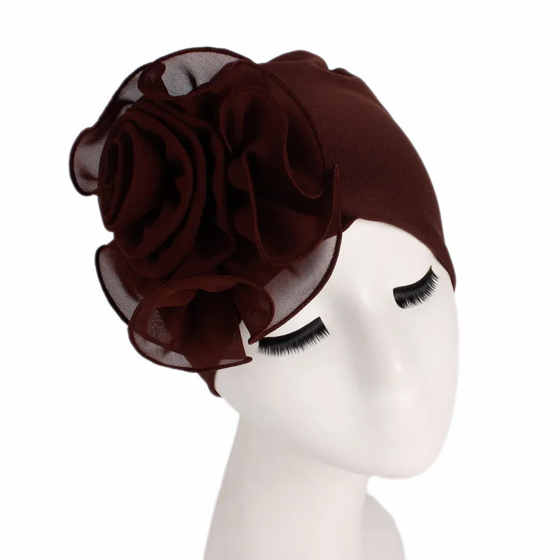 coffee Helisopus женский большой цветок стрейч шарф шляпа Дамская Элегантная мода аксессуары для волос химиотерапия шляпа тюрбан банданы - Цвет: coffee