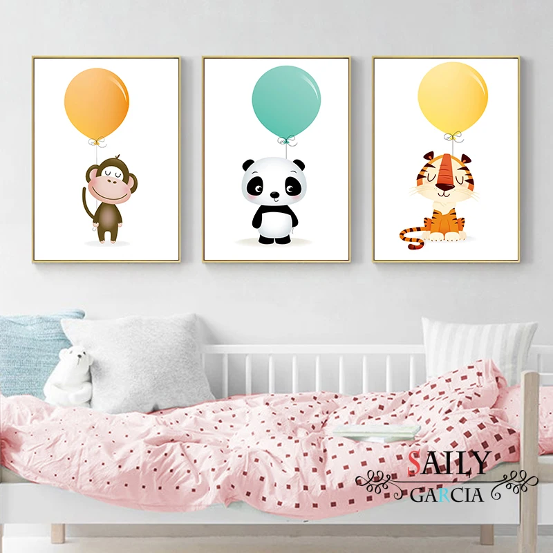 

Nordic Minimalist Watercolor Balloon Panda Monkey Tiger Animal Canvas Painting Art Print Poster Picture Child Bedroom Home Decor