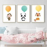 nordic minimalist watercolor balloon panda monkey tiger animal canvas painting art print poster picture child bedroom home decor