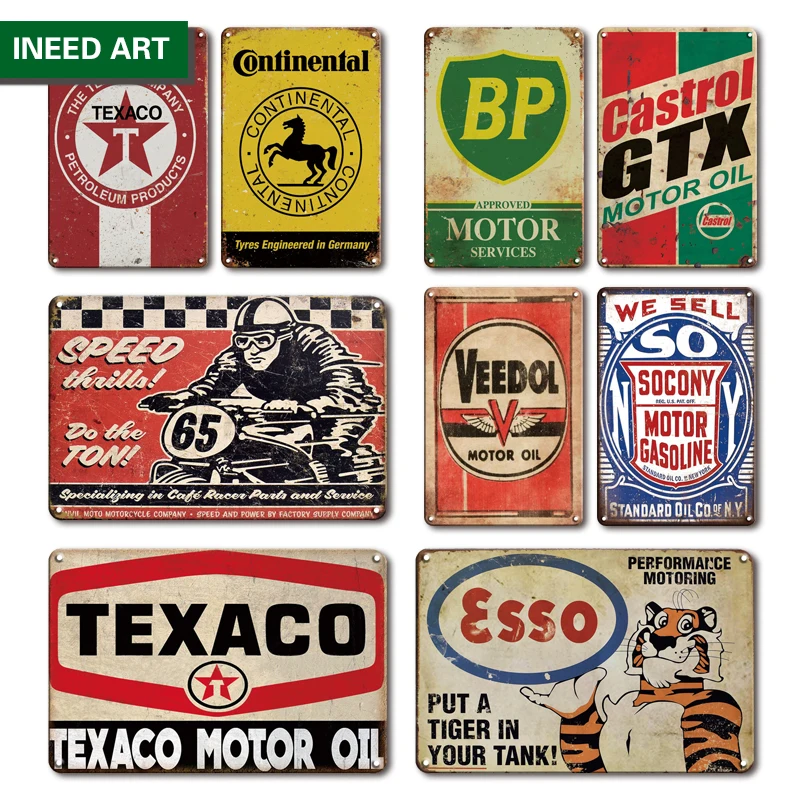 

Vintage Decorative Motor Oil Station Metal Poster Tin Sign Retro Garage Wall Stickers Man Cave Wall Plate Home Decor
