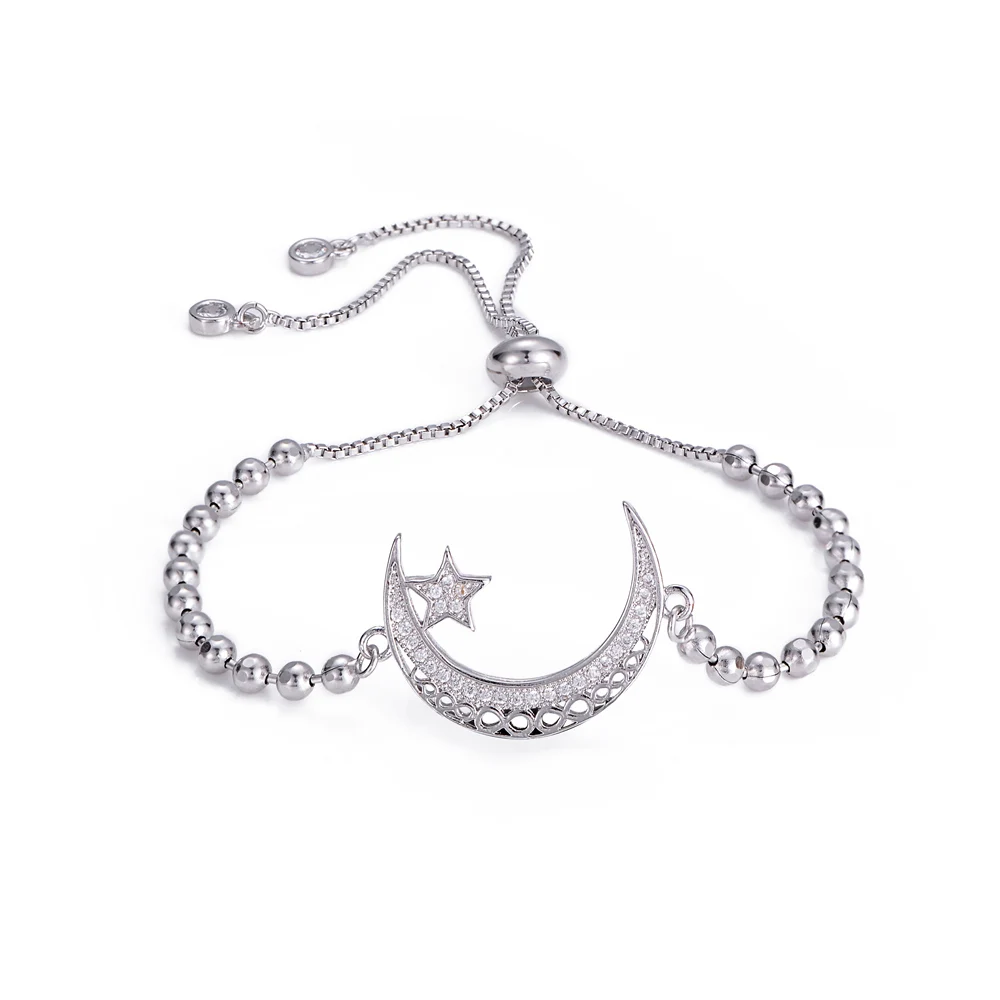 NEW Muslim Prayer Jewelry Supplies Gold Crescent Moon Star Bracelets For Women Men Adjustable Chain Allah Bracelet |