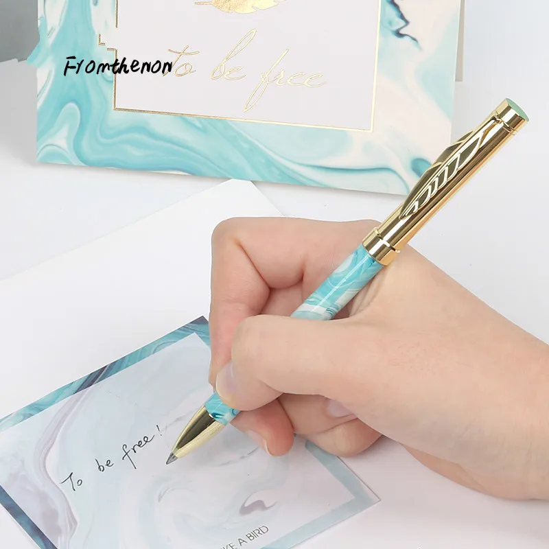 Голубые металлические гелевые ручки перо ручка клипса черные чернила 0 5 мм