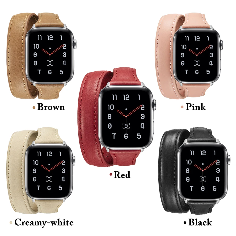 Двойной круглый ремешок для Apple Watch SE Band Series 6 5 4 3 2 тонкий браслет из натуральной