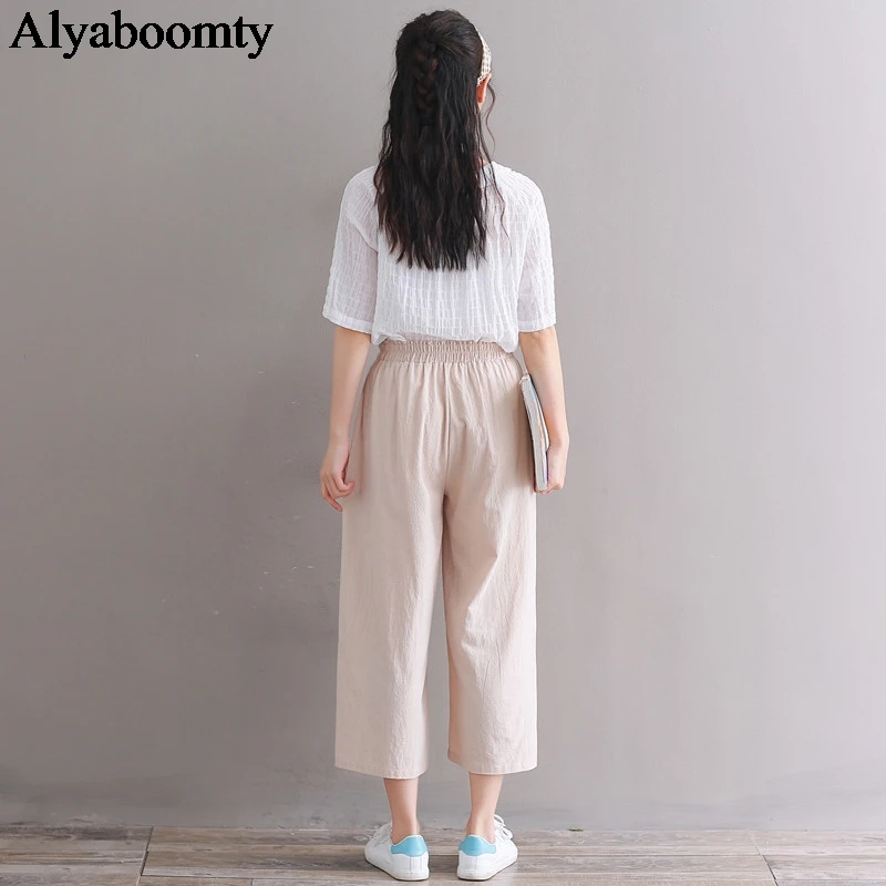 Капри женские с завышенной талией повседневные свободные штаны в японском стиле