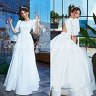 Женское атласное платье А-силуэта, элегантное белое свадебное платье с высоким воротом и коротким рукавом, свадебное платье, 2021