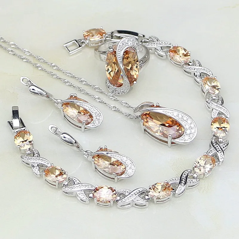 Комплект из колье и серёг серебра 925 пробы с фианитом|Ювелирные наборы| |