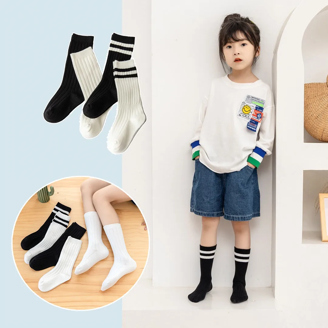 

1-12Year Kids Girls Socks Striped Sports School Stockings Boys Solid Color Hose Cotton Soft Baby Student Socks Autumn Spring