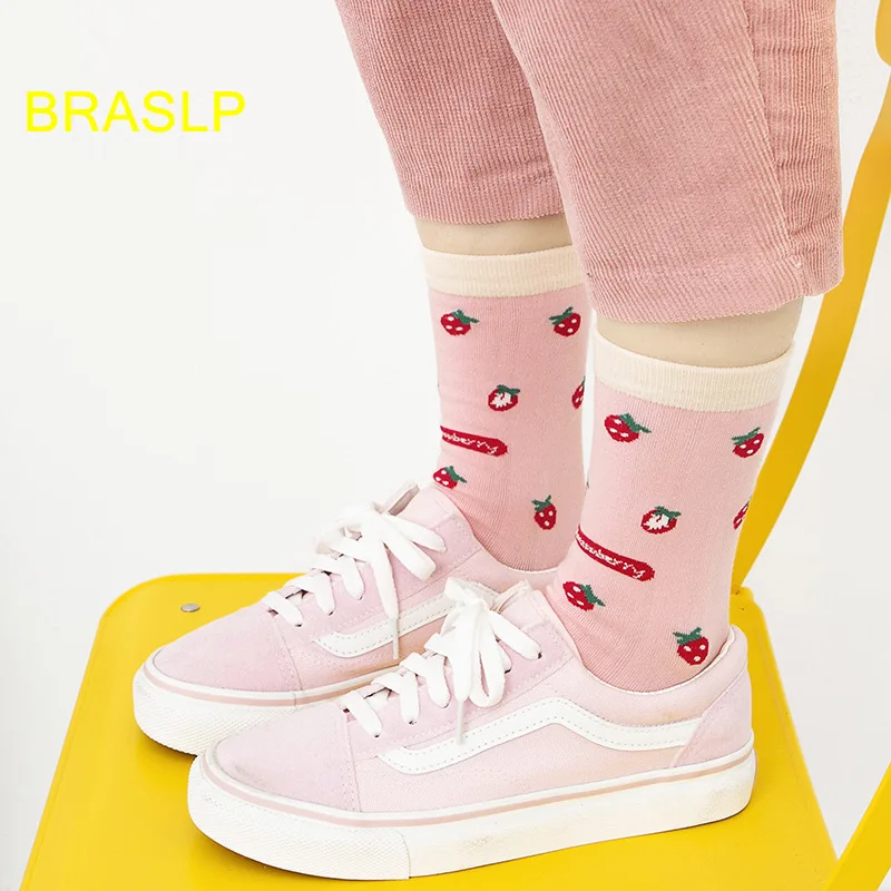

Socks Women's Mid Tube Stockings Cotton Street Ins Trendy Thin Cute Japanese Style Strawberry Net Red Long Socks Women