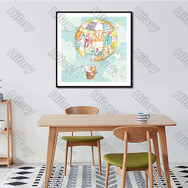 

Posters Cartoon Hot Air Balloon Cabin Canvas Painting and Prints Wall Art Decoration for Living Room and Bedroom 2Pcs Frameless