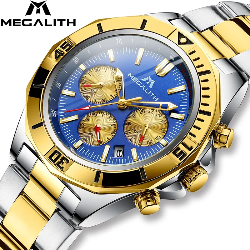 MEGALITH Montre Homme 2019 мужские часы аналоговые кварцевые из натуральной нержавеющей