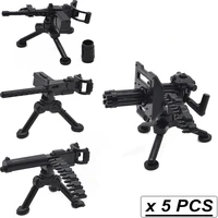 5pcslot moc guns gatling m2 mortar m2hb m1919 building block heavy machine gun tripod ww2 army weapons kids toys