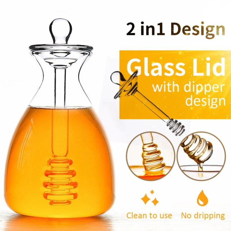 11 унций/14 унций чистая медовая банка с диппером сделанная из стекла Диппер и