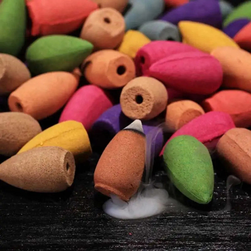 

100pcs Colorful Incense Cones For Backflow Tower Accessories Bullet Shape Incense Rose Lemon Natural Sandalwood Tea Agarwood