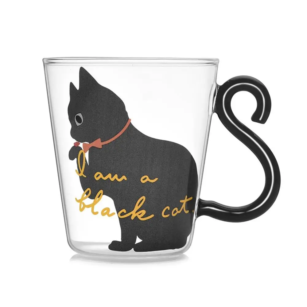 1 Милый котенок, стеклянная чашка для воды, кошачий хвост, ручка, кружка, молоко, чай, кофе, фруктовый сок, кружка, посуда для напитков, для дома, офиса, чашка, подарки для влюбленных - Цвет: 1