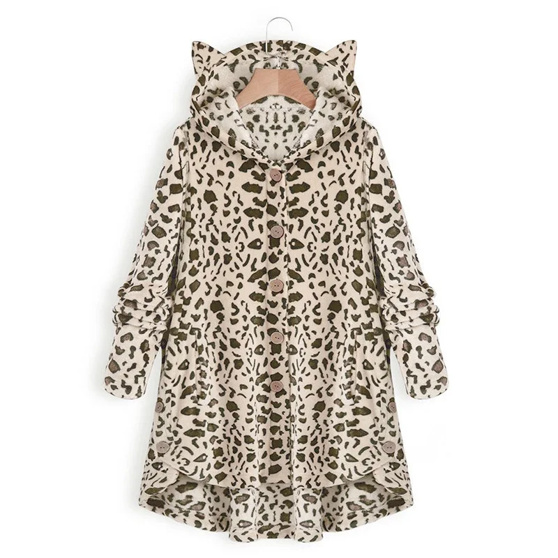 Cute Plush Coat Winter Harajuku Irregular Hem Fleece Warm Woman Teddy Kawaii Cats Ears Hooded Women Fluffy Jackets | Женская одежда