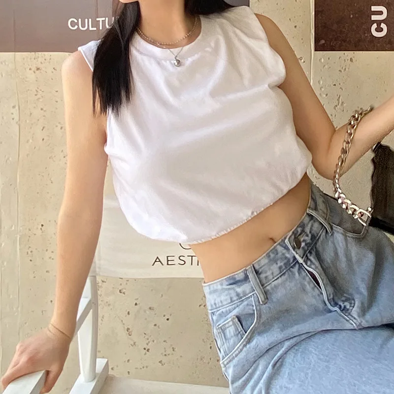 

WEPBEL Women Elegant Crop Top Vest Shirt Ladies Sexy Sleeveless O Neck Corset Short Bottoming T-shirt