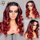 Topodmido Ombre красный цвет 13x4 человеческие волосы парики с предварительно выщипанными бразильскими волосами Remy 4x4 парики на сетке для женщин волнистые волосы