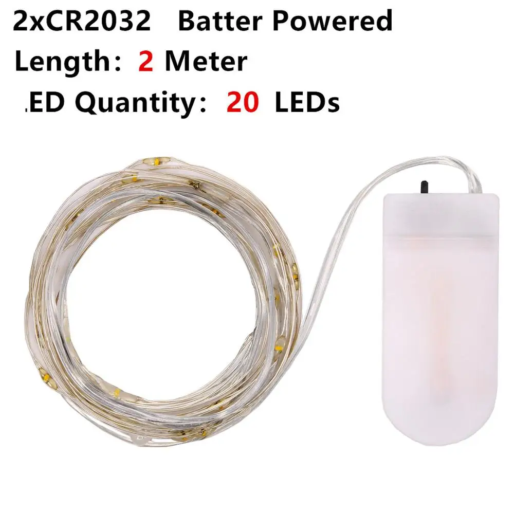 2M by CR2032 Battery USB праздничный Сказочный светильник s гирлянда на батарейках светодиодный светильник-Гирлянда для украшения рождественской наружной гирлянды - Испускаемый цвет: 2M by CR2032 Battery