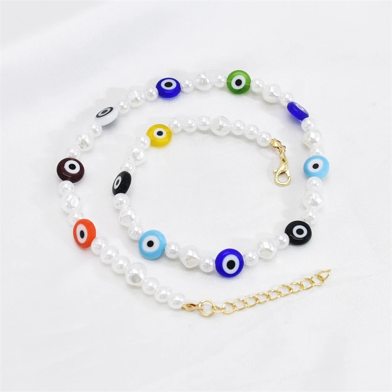 

Fashion Turkish Evil Eye Simulated Pearl Necklace For Women Bohemian Punk Devil Choker Seed Beads Party Collar Jewelry Gift