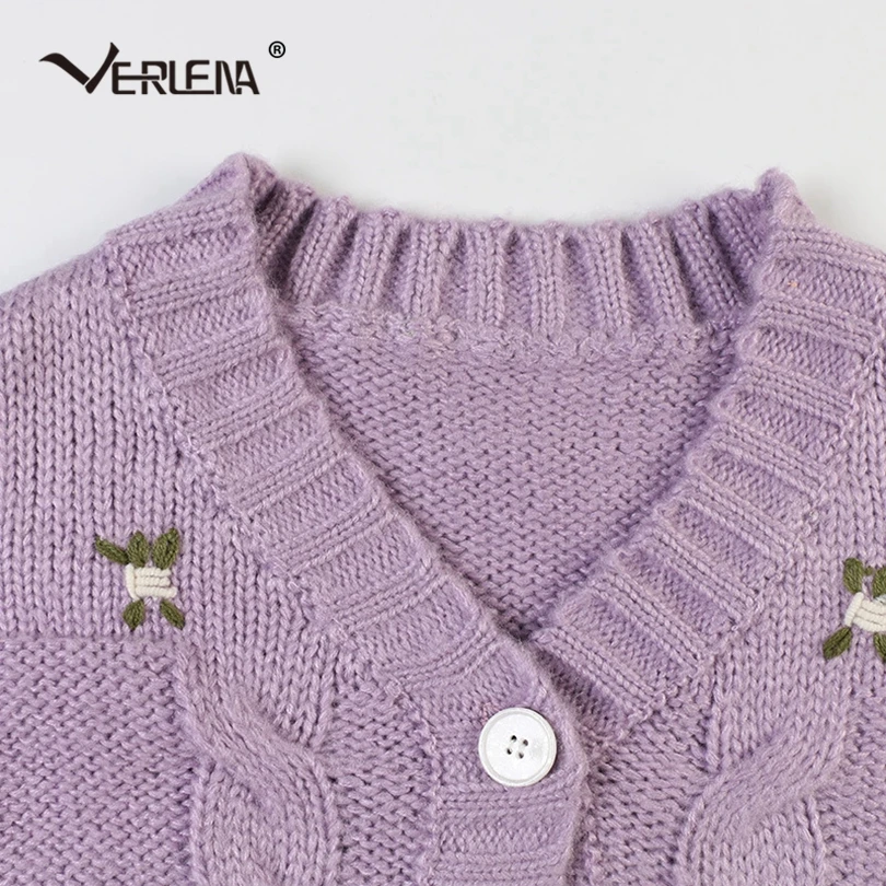 Verlena Cable трикотажные цветочные короткие фиолетовые кардиганы для женщин с