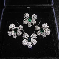 luxury jewelry butterfly set emerald party necklace ring earrings jewelry wholesale female hypoallergenic