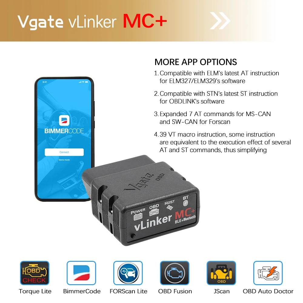 Vgate VLinker MC + ELM327 V2.2 WIFI Forscan ELM 327 для автомобиля OBD2 Bluetooth 4 0 Автомобильный