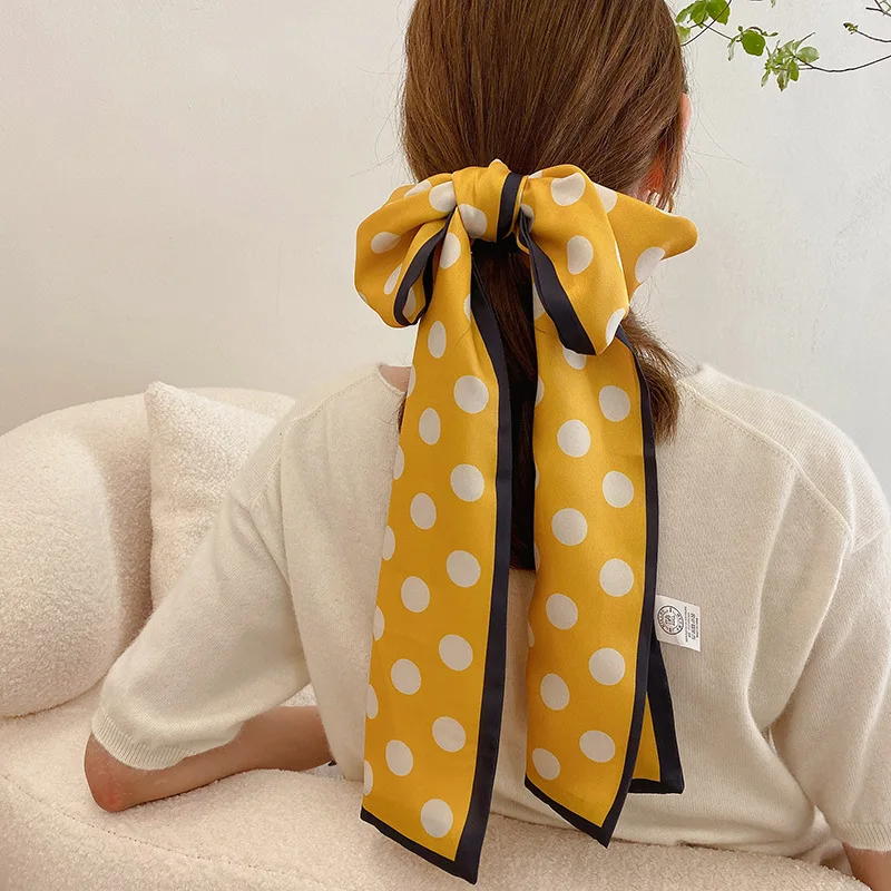 

2022Print Silk Long Scarf Women dot Scarves Neckerchief Summer Headband Female Hair Kerchief Bag Scarfs Hairband Neck For Ladies