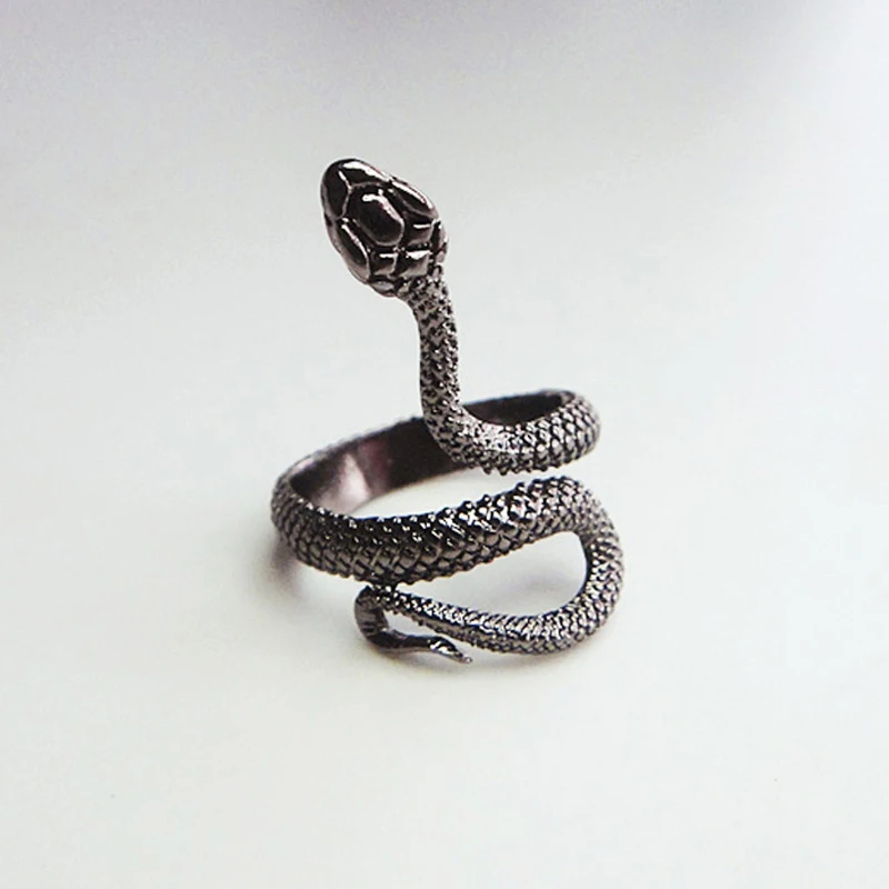

European New Vintage Punk Exaggerated Spirit Snake Ring Fashion Personality Stereoscopic Opening Adjustable Ring Jewelry
