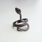 Женское Винтажное кольцо в стиле панк, регулируемое кольцо со змеей, в европейском стиле