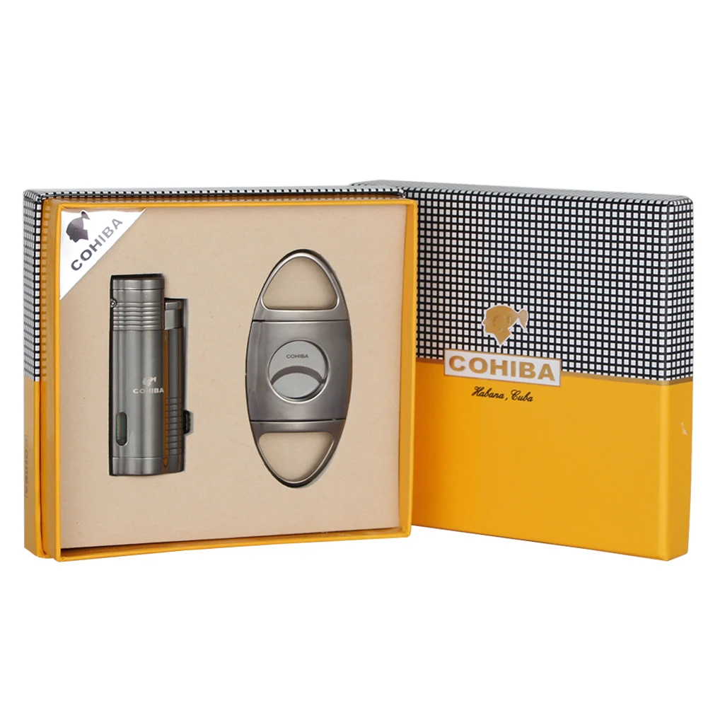 Ветрозащитная Зажигалка COHIBA Power 3 Jet набор резаков для сигар металлические