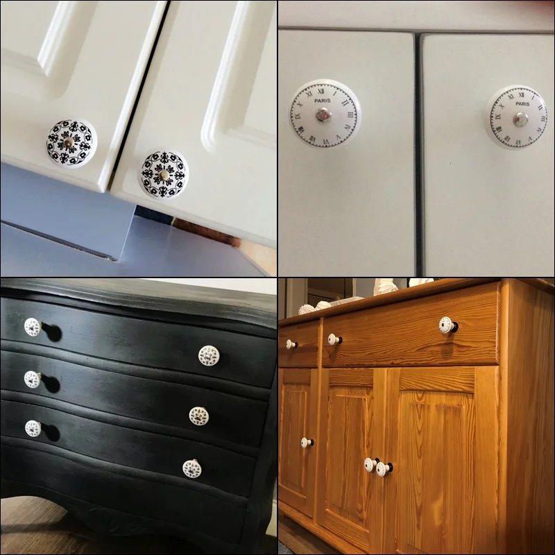 Черно белая расписная керамическая ручка двери отличный и веселый декор для