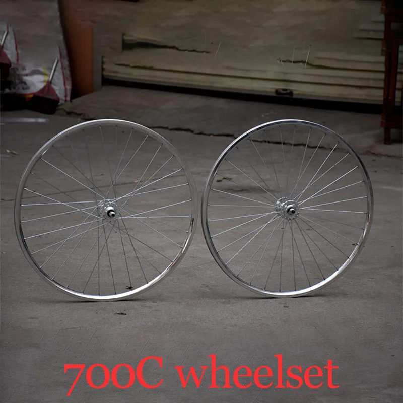 Винтажное колесо велосипеда Fixie со стальным ободом, серебристым переключателем на флип-флоп втулке, 25мм передним ободом и 24 спицами, 32 спицами задним ободом, односкоростное фиксированное вращение, алюминиевый сплав.