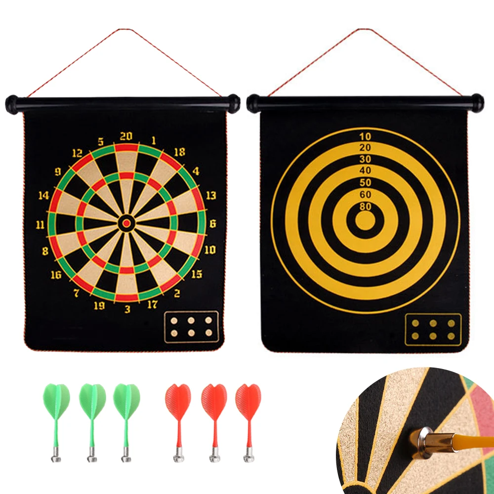 

17-inch Magnetic Dart Board Double Sided Rollup Dartboards Darts Plate with 6 Safe Darts Indoor Outdoor Games for Kids Adults
