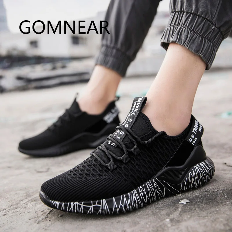 

GOMNEAR Breathable Walking Running Shoes Casual Black Lac-up Men Shoes Sneaker Mesh Light Sport Shoes Trainers Zapatillas Hombre