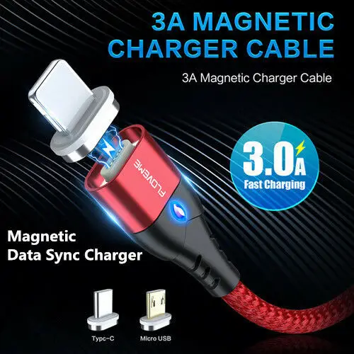 FLOVEME Магнитный кабель Micro usb type C для iPhone кабель освещения 1 м 3A провод для быстрого заряда type-C Магнитный кабель для зарядки телефона