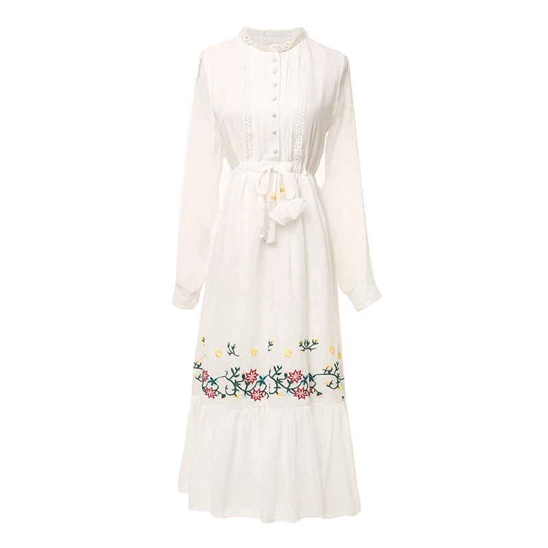 Летнее платье 2020 женское повседневное пляжное шифоновое белое кружевное в