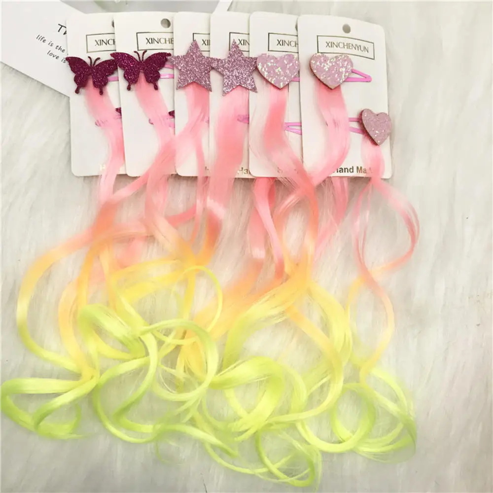 

New Girls Lovely Gradient Colorful Wigs Star Hairpins Princess Hair Ornament Headband Hair Clips Barrettes Kids Hair Accessories