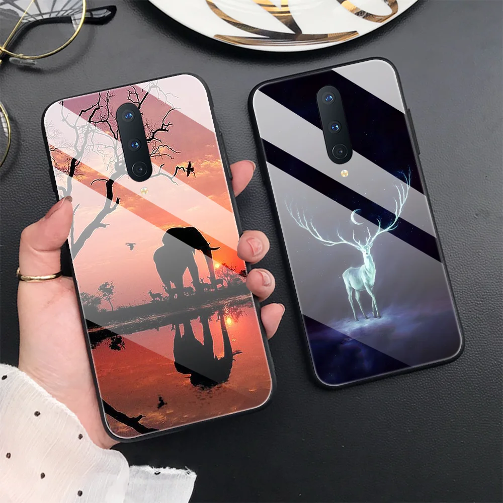 

Elk Elephant Animal Tempered Glass Case for Oneplus 8 T 9 One Plus 8 Pro 7 7T 6 8T Nord CE N10 N100 9RT 5G Silicone Phone Cover