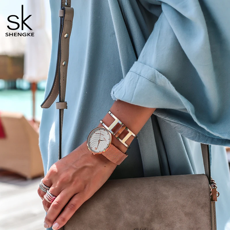 Женские кварцевые наручные часы Shengke роскошные брендовые со стразами подарок для
