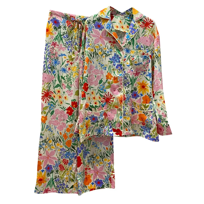 

Floral suit women's spring and summer 2021 European version of Mori printing holiday travel pajamas wind two-piece tide