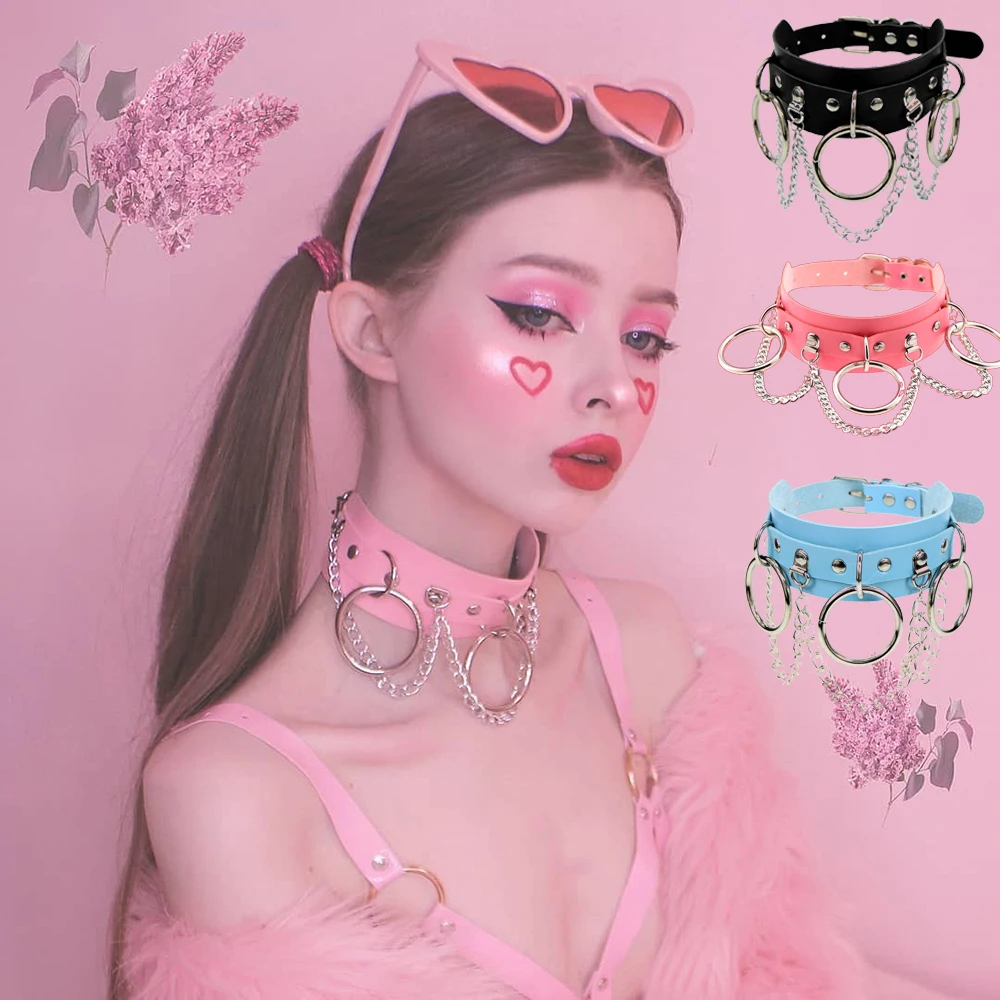 

Pastel Pink PU Leather Bondage Body HarnessTop Sexy Lingerie Fashion Corset Goth Rave Women's Suspender Punk Festival Clothing